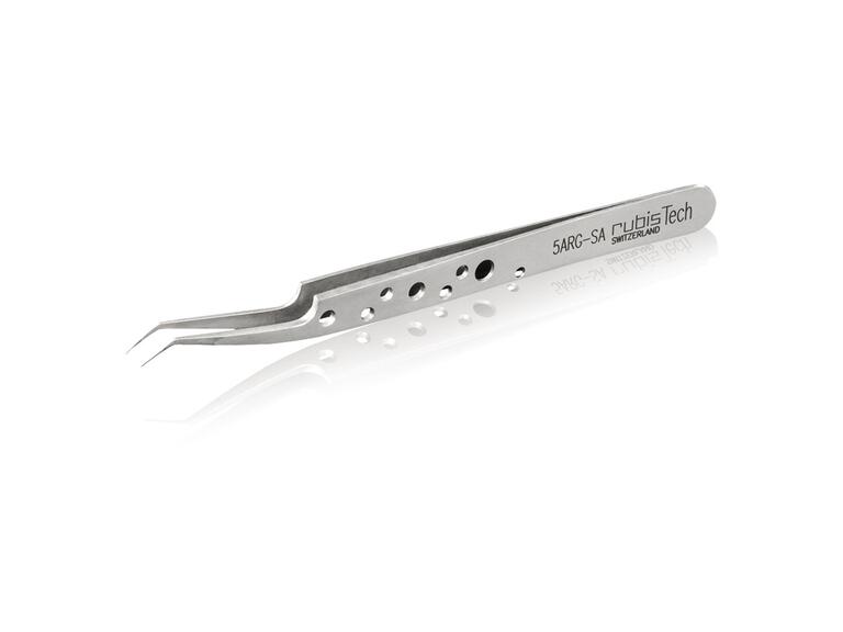 Rubis hochpräzise Pinzette – Spitzen gewinkelt, gebogen, spitz, ultrafein; perforierter Griff