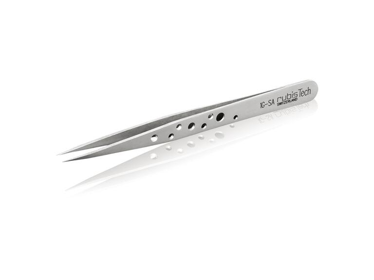 Rubis hochpräzise Pinzette – Spitzen gerade, spitz, ultrafein; perforierter Griff