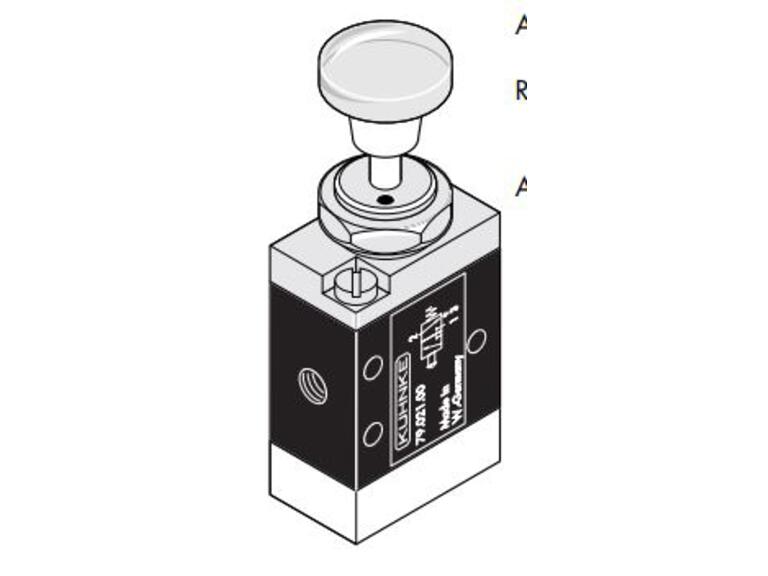 Mechanisch betätigtes Ventil Typ 79  –  0-10bar, NW2, 3/2-Wege mit Druckknopf