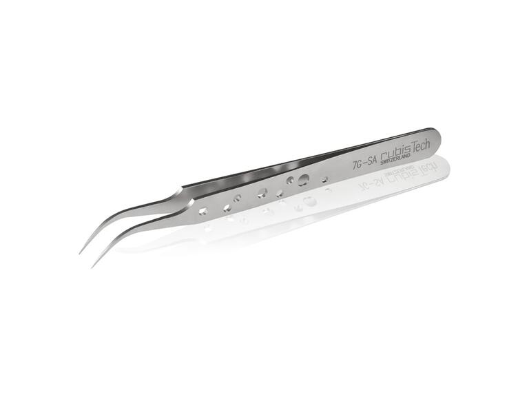 Pincette Rubis de haute précision – pointes courbées, pointues, ultrafines ; manche perforé