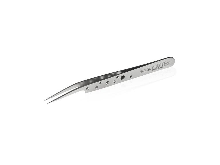 Pincette Rubis de haute précision – pointes courbées, pointues, ultrafines ; manche perforé