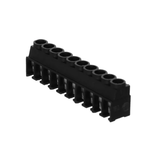 Schwarzer Steckverbinder mit zehn Buchsen in einer einzigen Reihe, geeignet für elektrische Verbindungen in elektronischen Geräten.